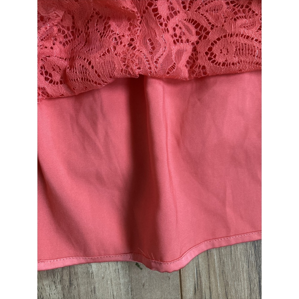 Eva Mendes Strapless Summer Dress Fit and Flare Coral Pink Floral Lace Size 4 - Picture 10 of 11